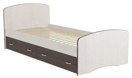 Кровать-6 одинарная (800/900*2000) с 2-мя ящиками Ясень анкор темный/Ясень анкор светлый