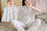 Пижама 3 в 1 с рубашкой брюками и шортами, Арт. 3223 [голубая полоса]