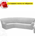 Чехол на угловой диван  без оборки, жаккард, серебристо-серый