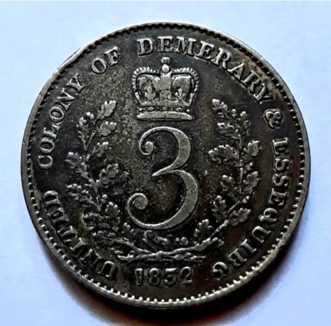 3 гульдена 1832 Демерара и Эссекуибо RARE Великобритания Гайана AU-XF