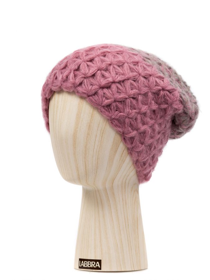 Шапка женская шерсть+мох+акр LB-RR33005 dirty pink/grey LABBRA