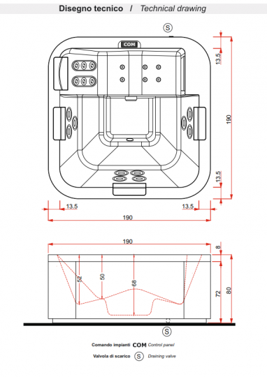 Спа бассейн Gruppo Treesse Breeze 190 PBRE19001BP 190x190x80 см схема 2