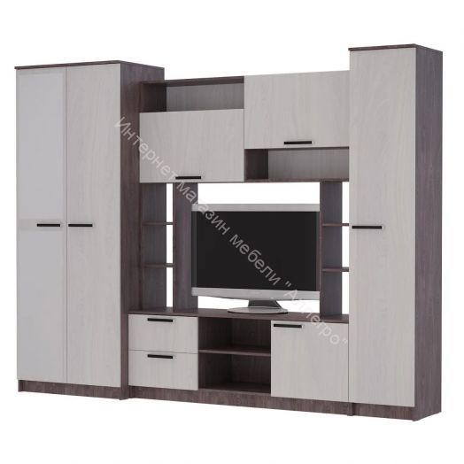 Гостиная "Александра 10" с зеркалом Ясень анкор темный/Ясень анкор светлый