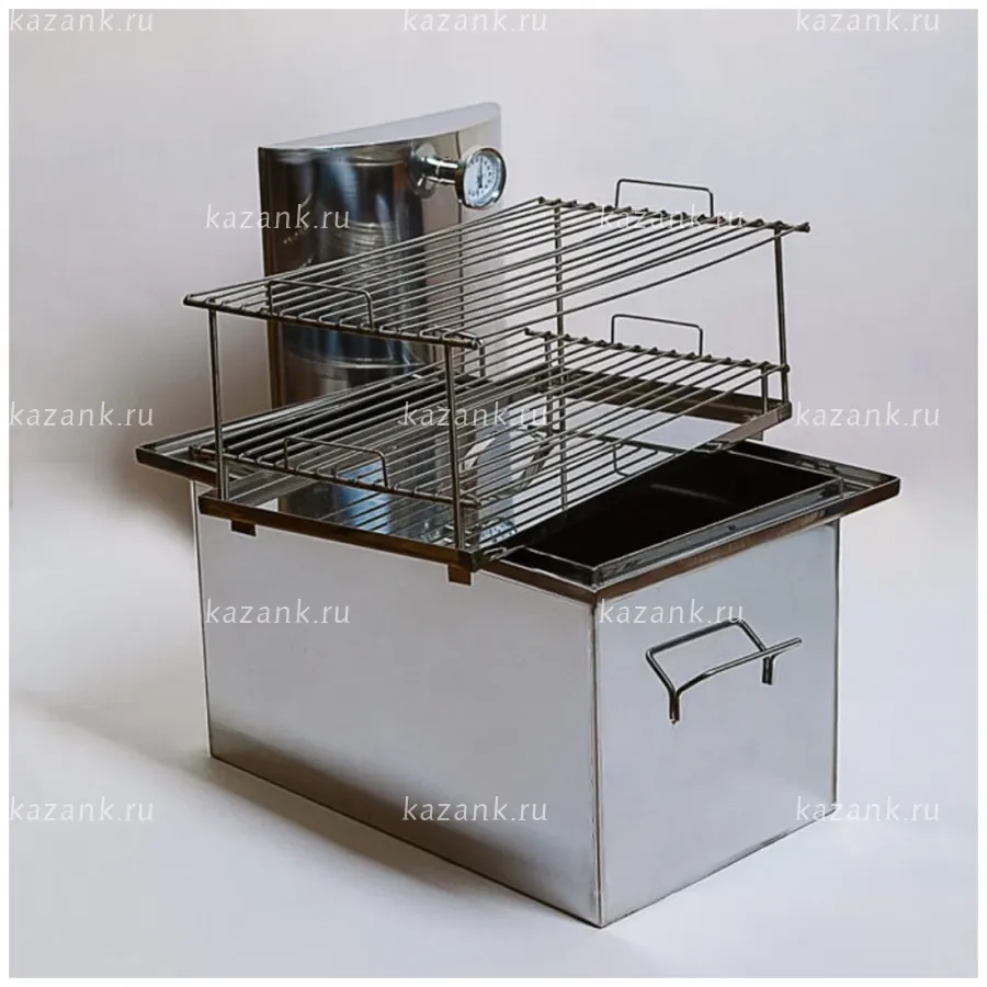 Коптильня домик из нерж. стали 40х30х25 см г/з термометр 2 мм