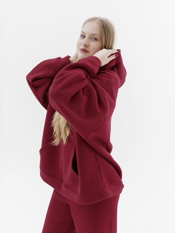 Худи оверсайз с начесом брусника