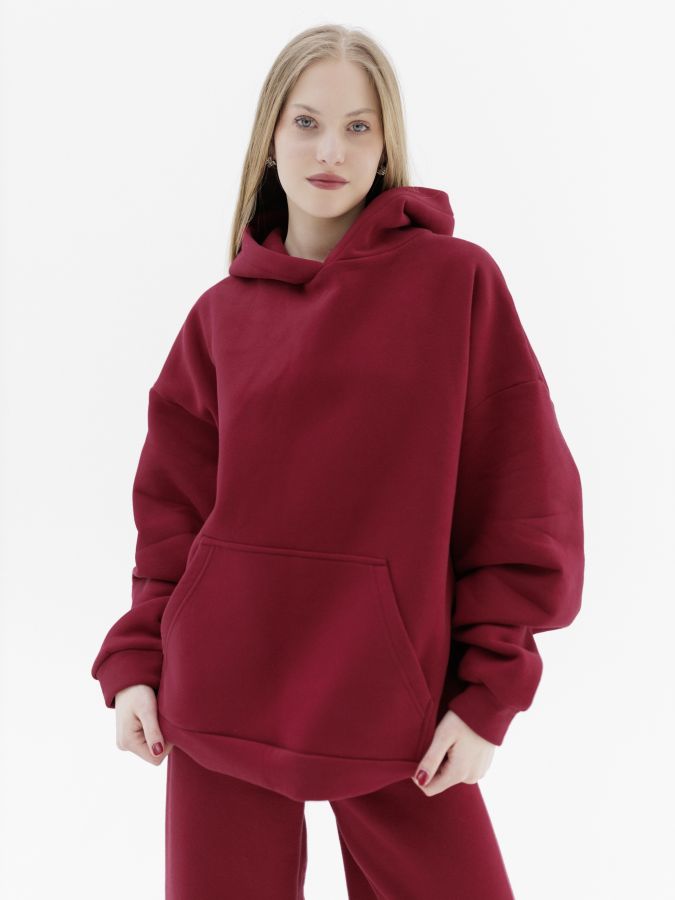 Худи оверсайз с начесом брусника