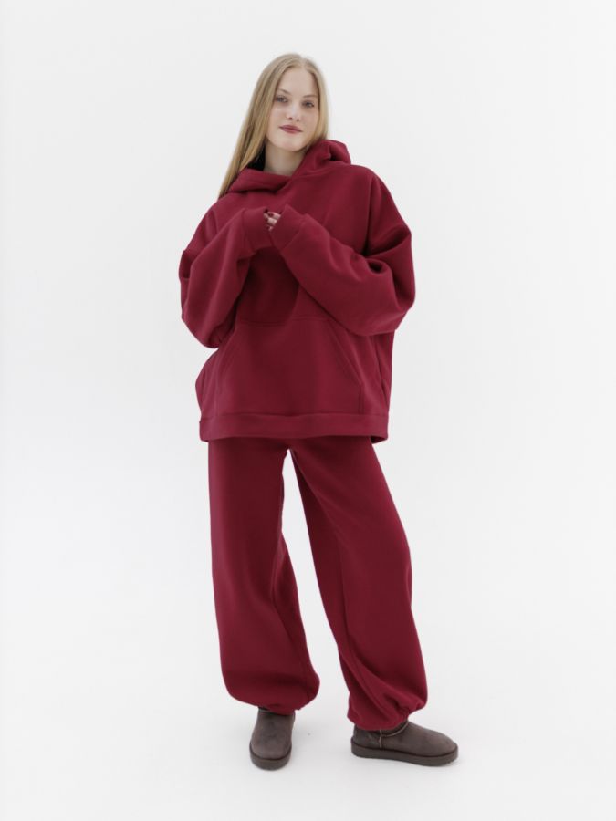 Худи оверсайз с начесом брусника