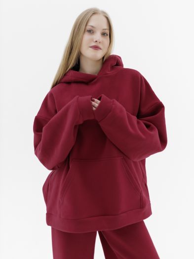 Худи оверсайз с начесом брусника