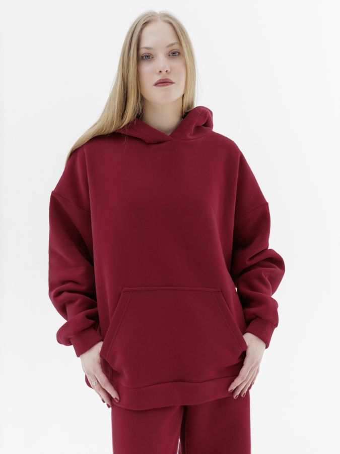Худи оверсайз с начесом брусника