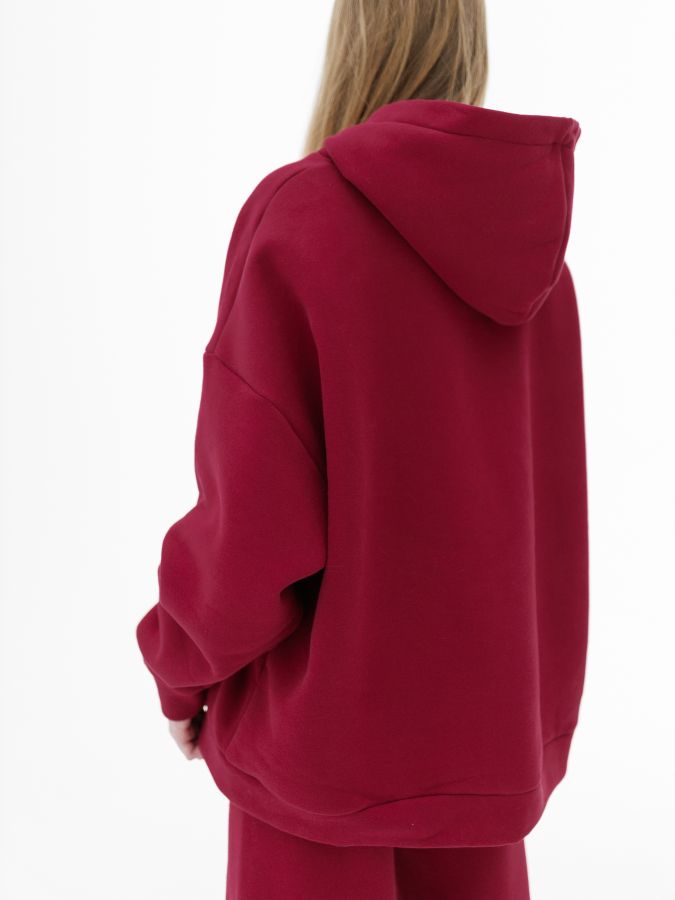 Худи оверсайз с начесом брусника