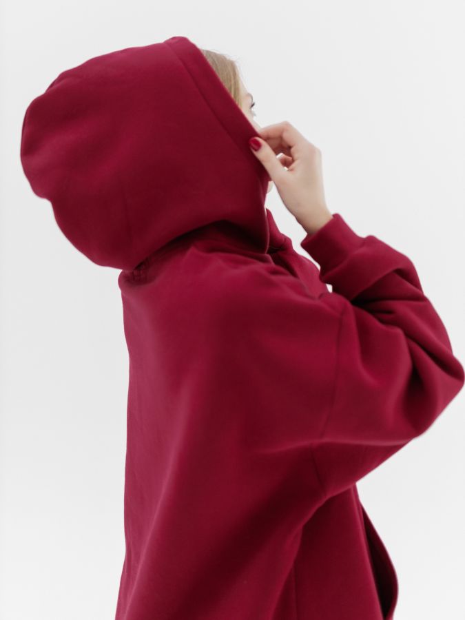 Худи оверсайз с начесом брусника