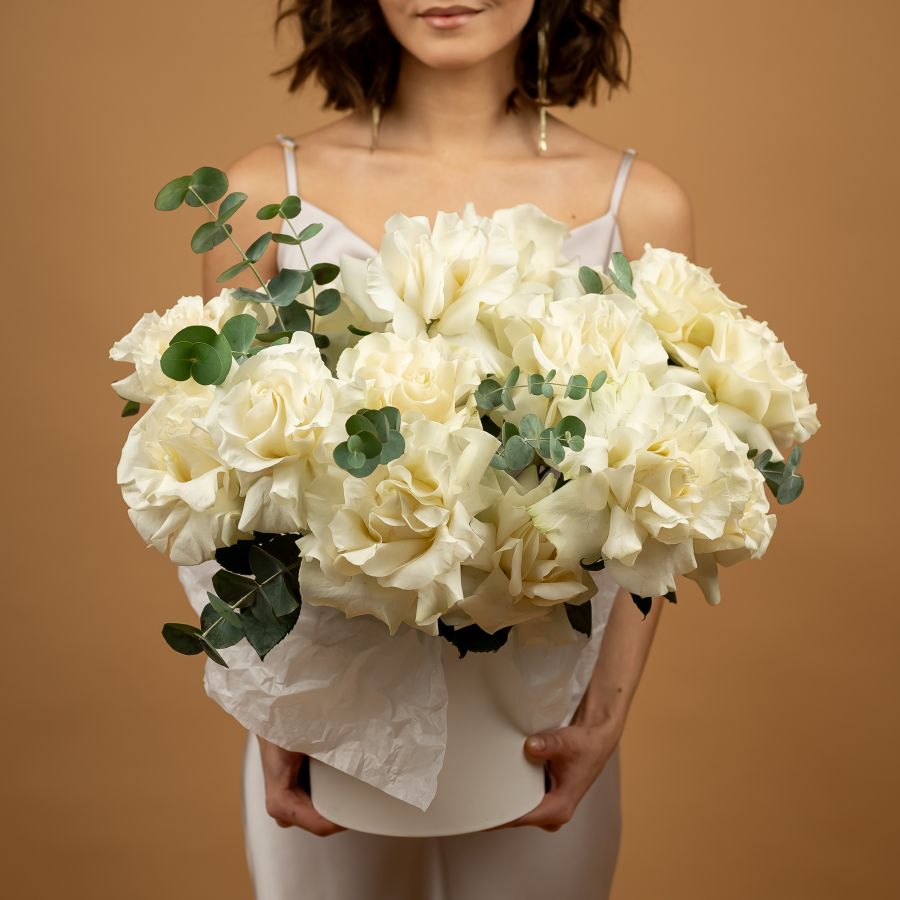 Французская роза 15 шт в шляпной коробке