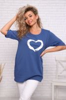 Футболка удлиненная с рисунком сердце и карманами, 785 [Голубой, Синий]