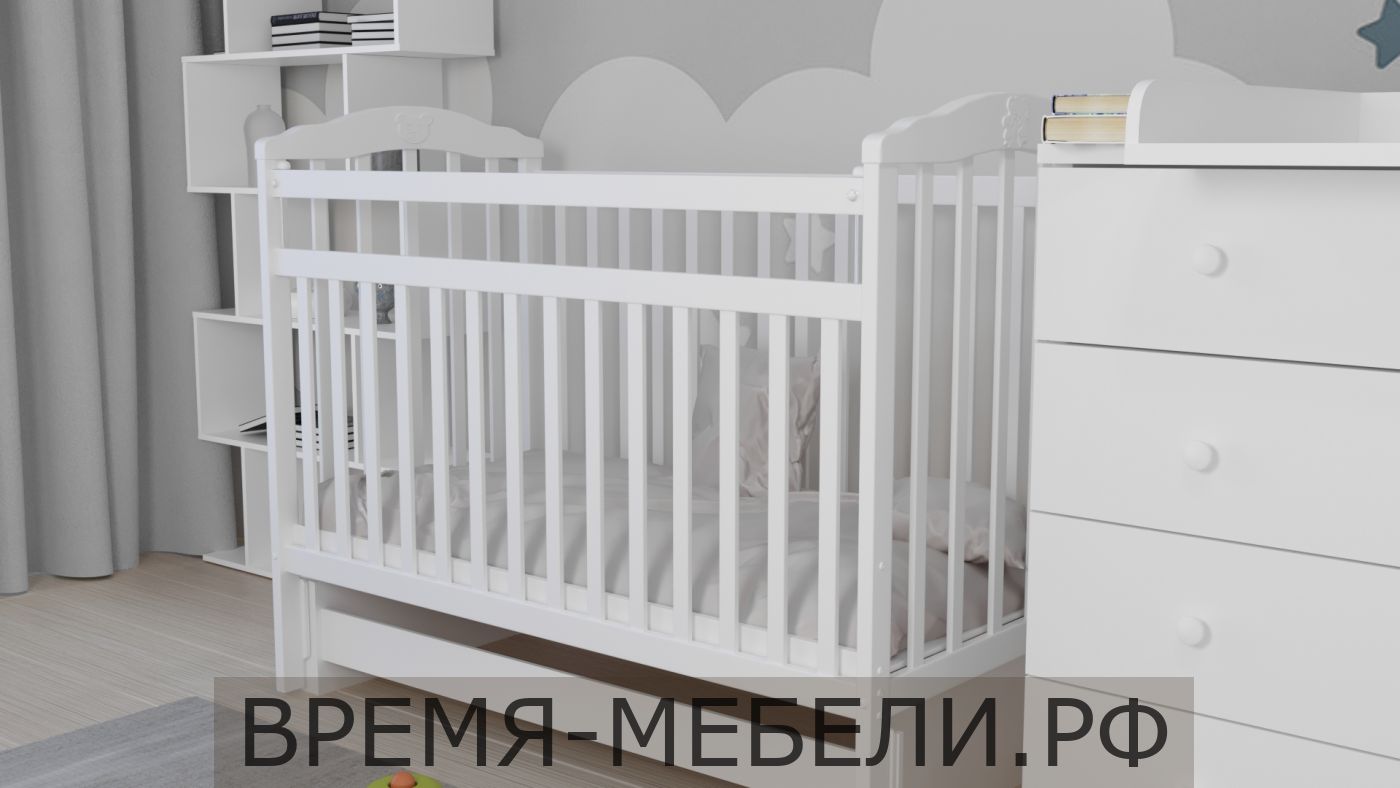 Кровать Incanto PL с мишкой, универсальный маятник, цвет белый