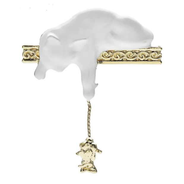 Брошь Белый кот с мышью металл/ эмаль (W&B.6072)