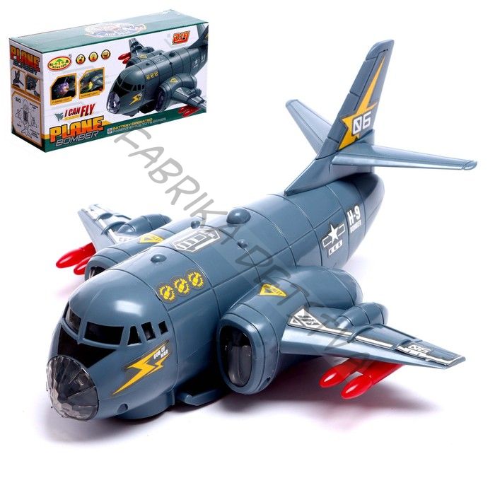 Самолет «Транспортный», работает от батареек, световые и звуковые эффекты, цвет серый