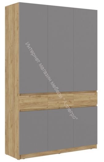 Шкаф 3-х створчатый ШК-002 "Бостон" Дуб крафт золотой/Шифер серый