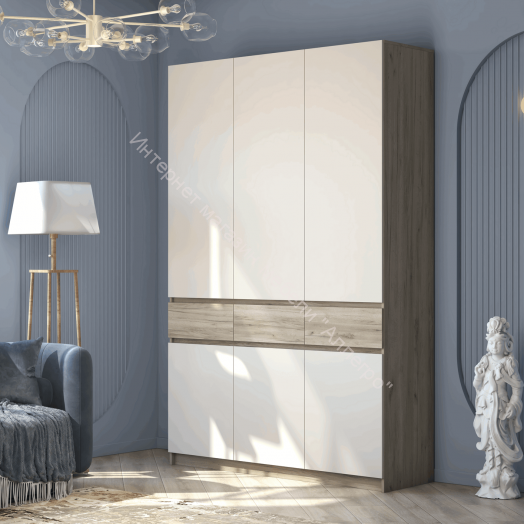 Шкаф 3-х створчатый ШК-002 "Бостон" Дуб крафт серый/Кашемир