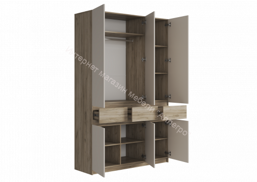 Шкаф 3-х створчатый ШК-002 "Бостон" Дуб крафт серый/Кашемир