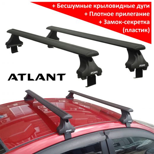 Багажник на крышу Hyundai Solaris (2011-17), sedan, Атлант, крыловидные аэродуги (черный цвет)