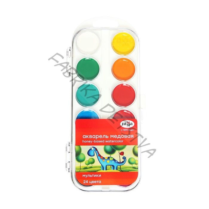 Акварель 24 цвета, «Гамма» «Мультики», без кисти, в пластиковой коробке