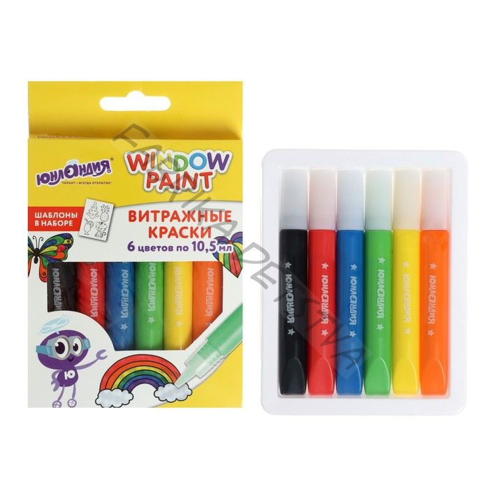 Краска по стеклу витражная «Аппликация набор», 6 цветов, 10.5 -11 мл, Юнландия