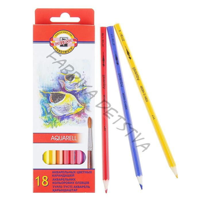 Карандаши цветные акварельные 18 цветов Koh-I-Noor 3717 «Рыбки», картонная упаковка, европодвес