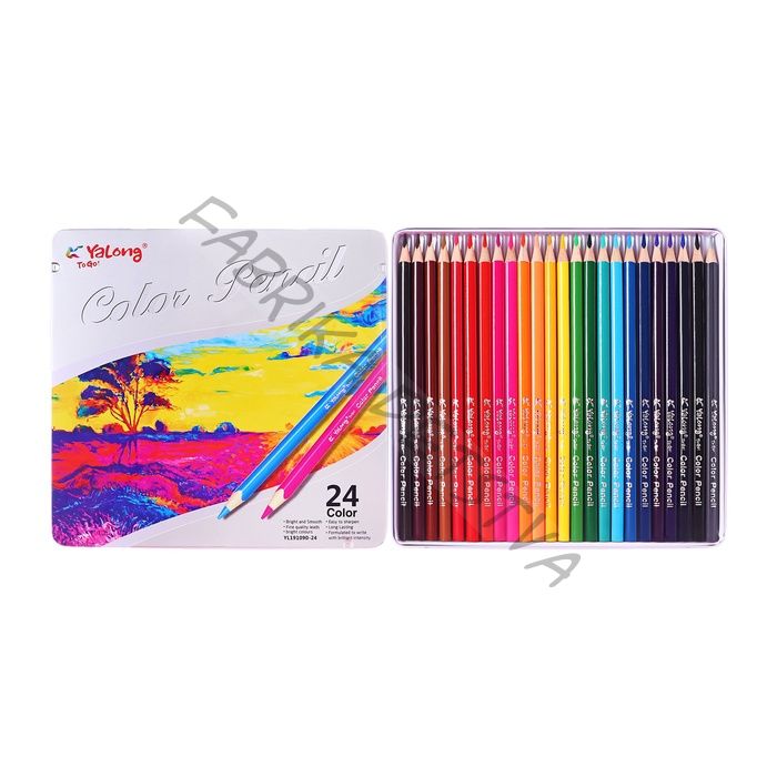 Карандаши 24 цвета, треугольные, деревянные «Пейзаж», в металлическом пенале, МИКС