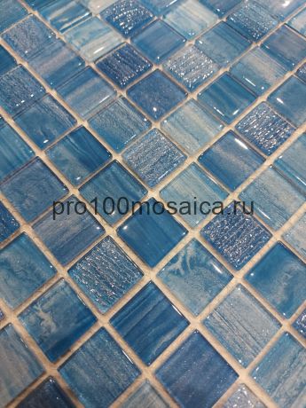 BLUE BAY Плитка мозаика для бассейнов синяя голубая стекло CRISTAL, 300*300*4 (ORRO)