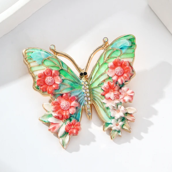 Брошь металл  с эмалью Бабочка в цветах 60х55мм (ROS22)