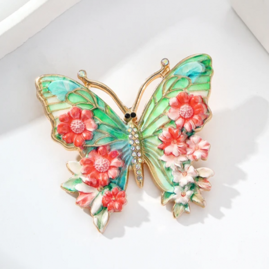 Брошь металл  с эмалью Бабочка в цветах 60х55мм (ROS22)