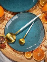 Тарелка десертная, керамика, 20 см, круглая, Stone Turquoise, Domenik, DMD052, синяя