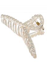 Заколка 11 см, пластик, черный, белый, с жемчугом, A110108