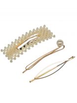 Набор заколок 7.5х1.5х10.5 см, 3 шт, металл, для волос, с жемчугом, A110089