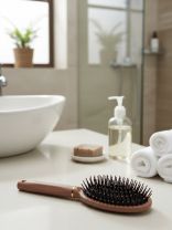 Расческа массажная, 23.5х6.5 см, пластик, пластиковая ручка, овальная, бежево-черная, A100078