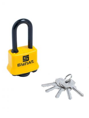 Замок навесной Булат, ВС 0340-01, 13 458, блистер, цилиндровый, всепогодный, желтый, 51 мм, 5 ключей