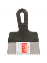 Шпатель нержавеющая сталь, 150 мм, зубчатый, зуб 4х4, рукоятка пластик, Bartex