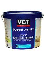 Краска водно-дисперсионная, VGT, акриловая, для потолков, матовая, супербелая, 3 кг