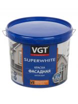 Краска водно-дисперсионная, VGT, акриловая, фасадная, матовая, супербелая, 7 кг