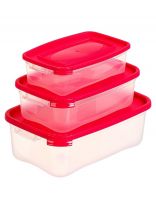 Контейнер пищевой пластик, 0.7, 1.2, 2.2 л, 3 шт, в ассортименте, прямоугольный, Полимербыт, Каскад, С59003