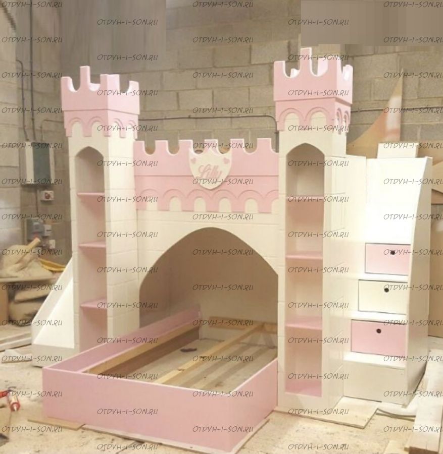 Кровать двухъярусная Замок Fantasy №R08 с 2 башенками