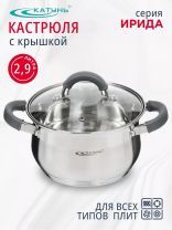 Кастрюля нержавеющая сталь, 2.9 л, крышка стекло, Катунь, Ирида, КТ08-D-18, индукция