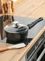 Ковш алюминий, антипригарное покрытие, 1.5 л, крышка стекло, бакелитовая ручка, съемная ручка, индукция, Горница, Гранит Induction, Икш1813аг