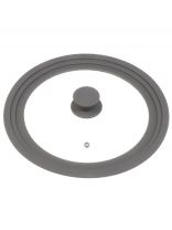 Крышка для посуды стекло, Daniks, кнопка силикон, серая, 24/26/28 см, GLM-242628-3