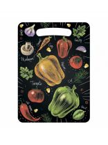 Доска разделочная дерево, 21х29х0.6 см, с ручкой, прямоугольная, Овощи, Ф-17