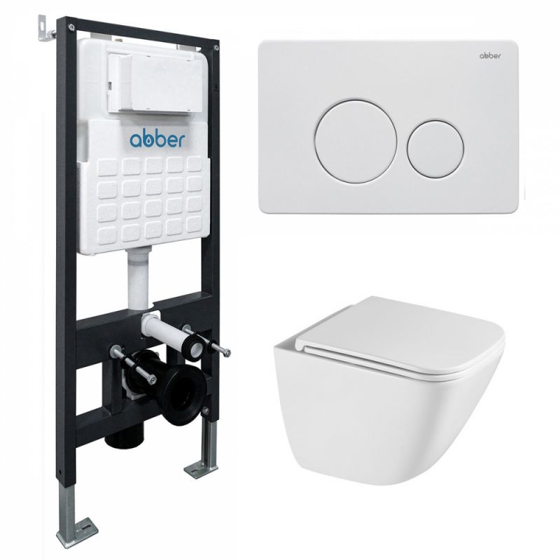 Комплект подвесной унитаз ABBER Rechteck AC1220TC белый, AC1220TC-AC0105-AC0121MW белая матовая