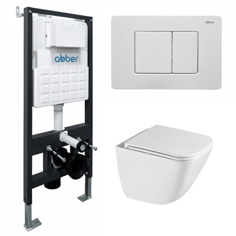 Комплект подвесной унитаз ABBER Rechteck AC1220TC белый, AC1220TC-AC0105-AC0120MW белая матовая