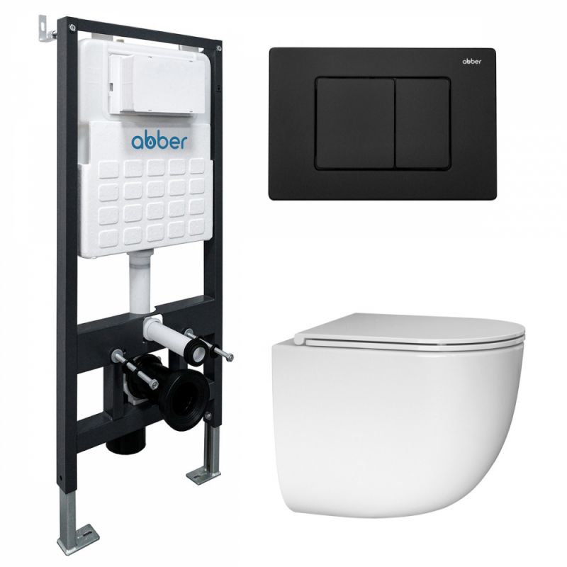 Комплект подвесной унитаз ABBER Bequem AC1132TC белый, AC1132TC-AC0105-AC0120MB черный матовый