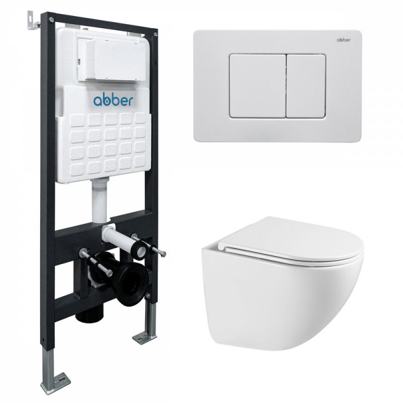 Комплект подвесной унитаз ABBER Bequem AC1131TC-AC0105-AC0120MW, белый белая матовая