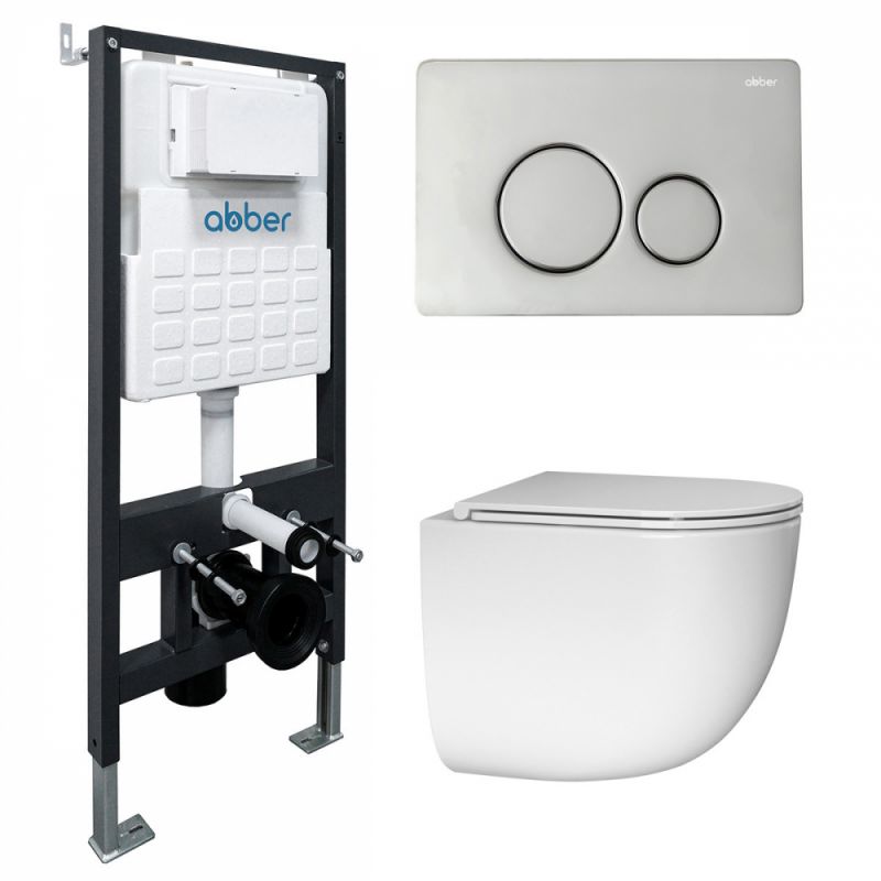 Комплект подвесной унитаз ABBER Bequem AC1132TC белый, AC1132TC-AC0105-AC0121 хром глянцевый